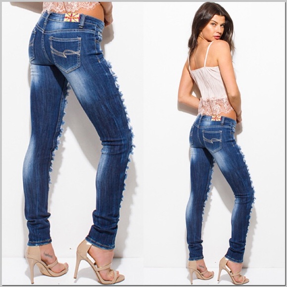 NEW Low-Rise Destroyed Denim Skinny Jeans - Picture 3 of 4